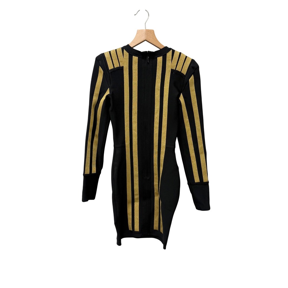 House of CB Balthazar Black Gold Metallic Stripe Bandage Mini Dress XS SB2391 - Picture 7 of 9